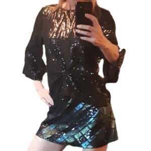 Zara Black and Blue Sequin Mini Skirt